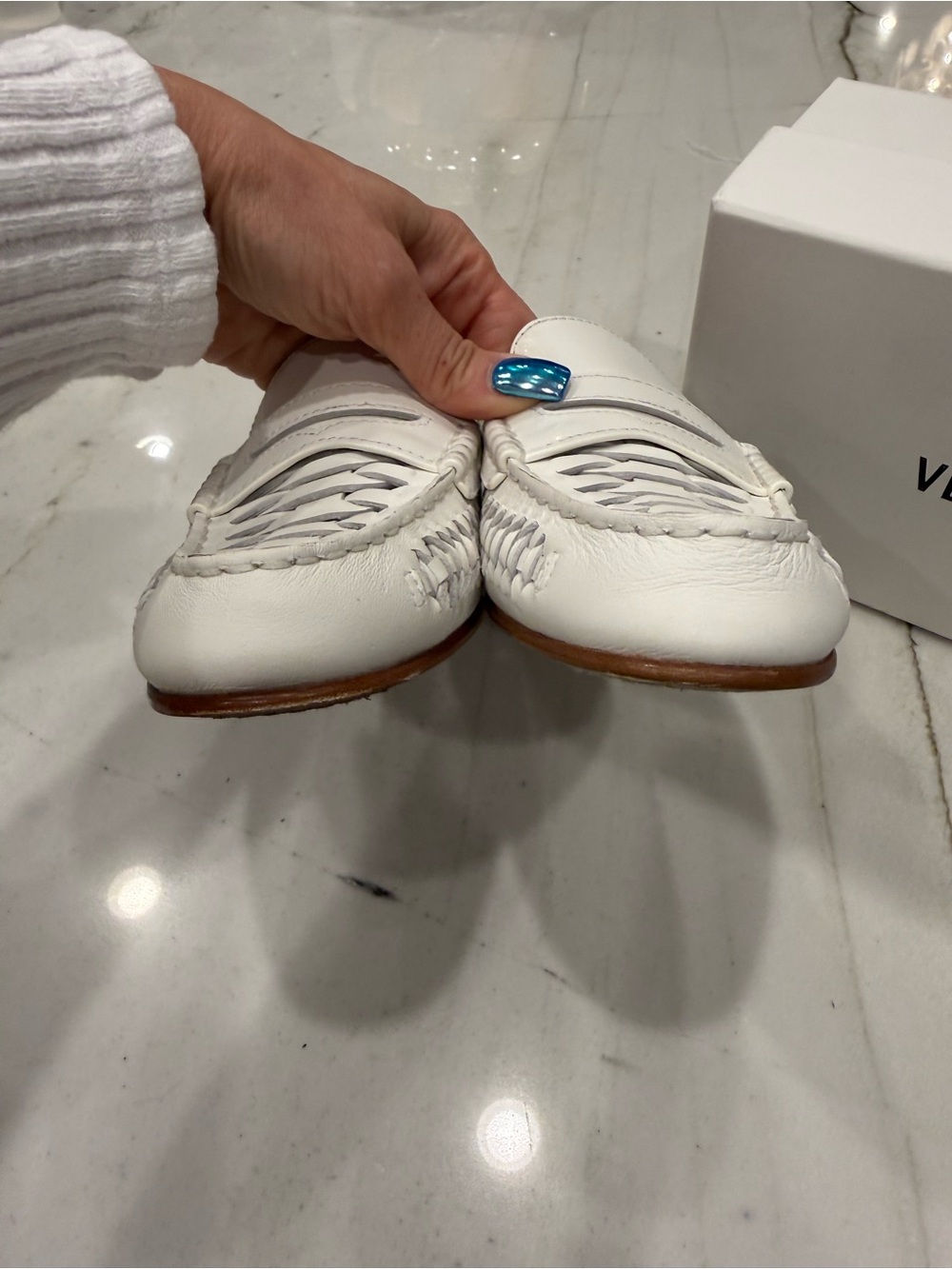 Veronica Beard White Woven Leather Penny Loafers - Picture 3 of 9